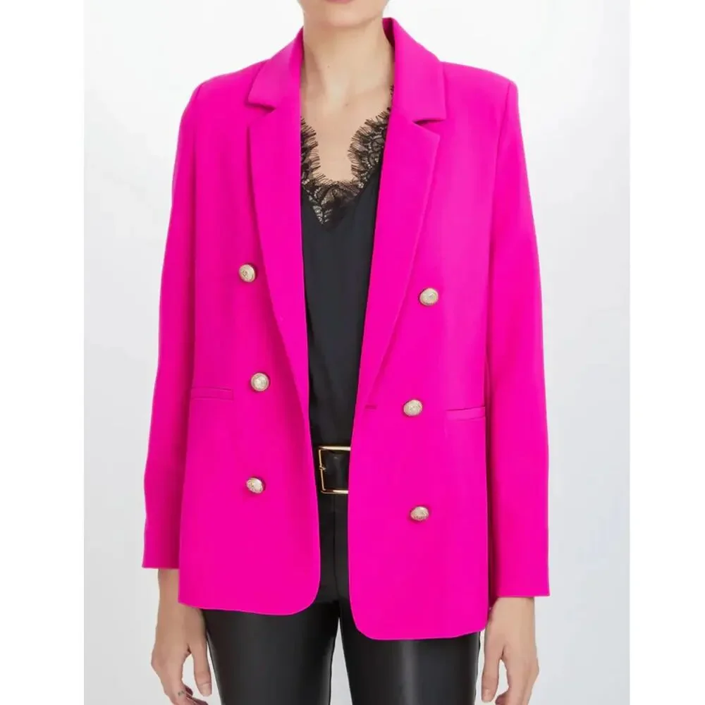 GENERATION LOVE Leighton Crepe Double Breast Blazer Hot Pink Magenta Sz S {KK1} - Picture 3 of 8
